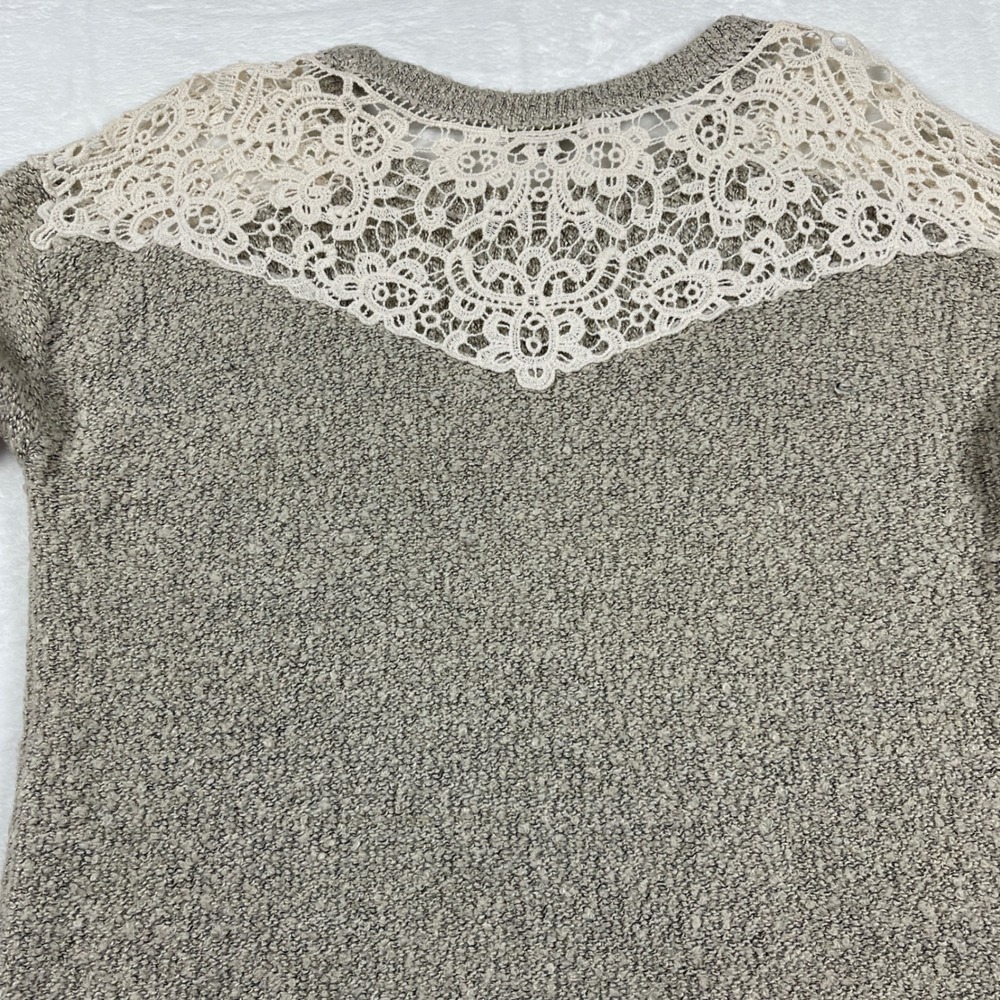 Women's‎ Plus Size 3X Taupe Marled Knit Sweater Crochet Lace Shoulder Metallic - Picture 8 of 8